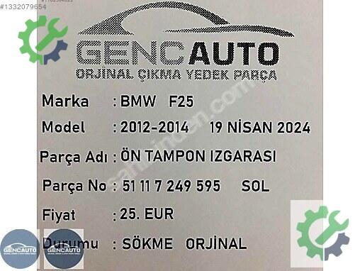 BMW X3 Bakalit 51117249595 çıkma parça