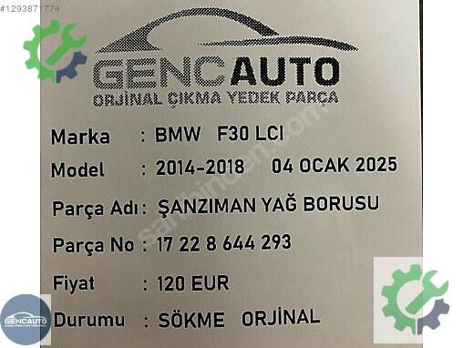 BMW 3 Serisi Yağ Borusu 17228644293 çıkma parça