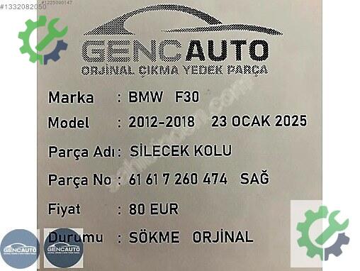 BMW 3 Serisi Silecek Kolu 61617260474 çıkma parça