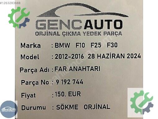 BMW 5 Serisi Far Anahtarı 9192744 çıkma parça