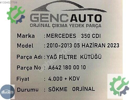 Mercedes-Benz 350 Yağ Filtresi A6421800010 çıkma parça