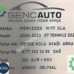 MERCEDES CLA W118 ARKA DENGE KOLU AYAĞI SÖKME ORJ A1773523100