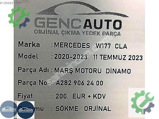 Mercedes-Benz CLA Marş Motoru A2829062400 çıkma parça