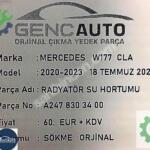 MERCEDES CLA W118 RADYATÖR SU HORTUMU SÖKME ORJ OEM A2478303400