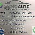 MERCEDES CLS ARKA EMNİYET KEMERİ SÖKME ORJİNAL W219 KASA