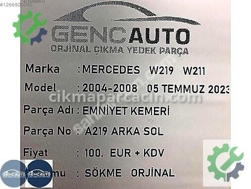 Mercedes-Benz CLS Arka Emniyet Kemeri çıkma parça