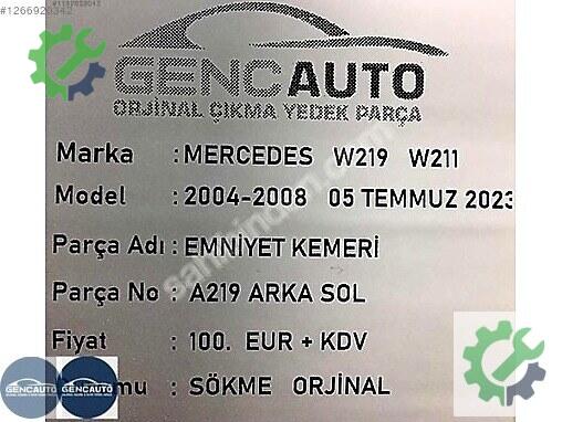 Mercedes-Benz CLS Arka Emniyet Kemeri çıkma parça