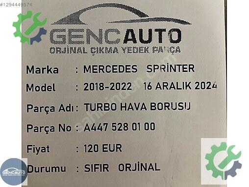 Mercedes-Benz S Turbo Borusu A4475280100 çıkma parça