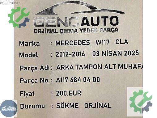Mercedes-Benz CLA Motor Alt Muhafaza A1176840400 çıkma parça