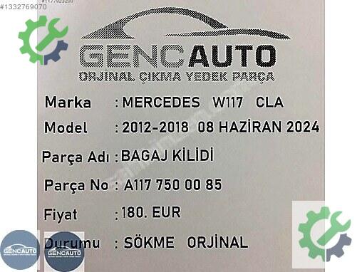 Mercedes-Benz CLA Bagaj Kilidi A1177500085 çıkma parça