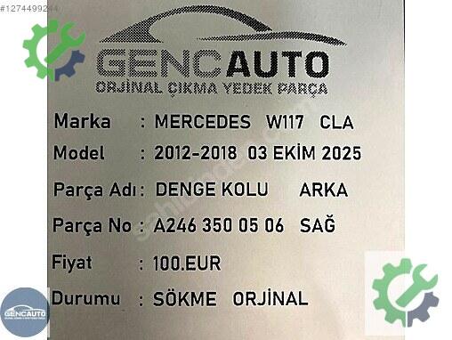 Mercedes-Benz CLA Denge Kolu A2463500406 çıkma parça