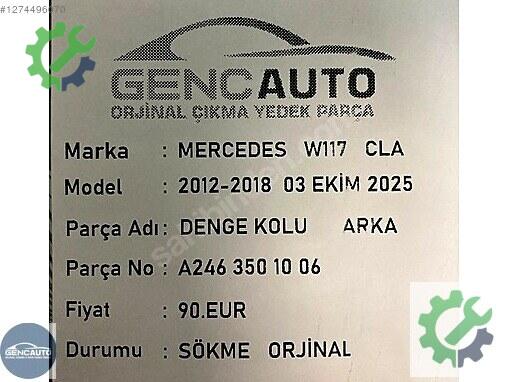 Mercedes-Benz CLA Denge Kolu A2463501006 çıkma parça