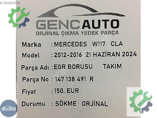 Mercedes-Benz CLA Intercooler Borusu 147138491 çıkma parça
