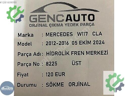 Mercedes-Benz CLA Fren Ana Merkezi çıkma parça