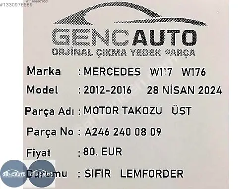 Mercedes-Benz CLA Motor Takozu A2462400809 çıkma parça