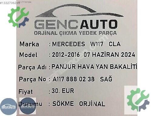 Mercedes-Benz CLA Bakalit A1178880238 çıkma parça