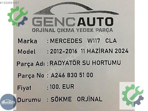 Mercedes-Benz CLA Intercooler Borusu A2468305100 çıkma parça