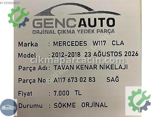 Mercedes-Benz CLA Kesme Tavan Sacı A1176730283 çıkma parça
