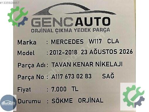 Mercedes-Benz CLA Kesme Tavan Sacı A1176730283 çıkma parça