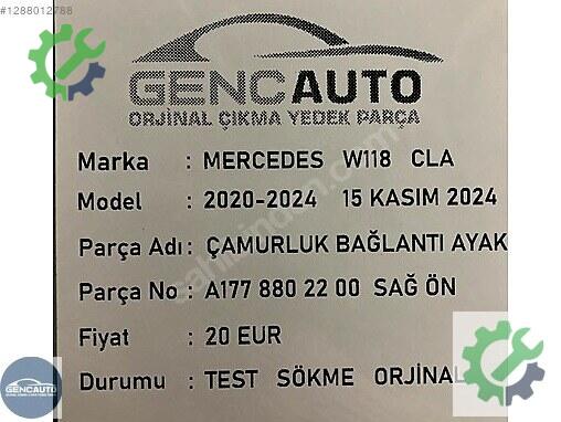 Mercedes-Benz CLA Çamurluk W118CLA çıkma parça