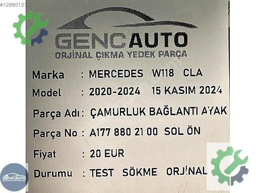 Mercedes-Benz CLA Çamurluk W118CLA çıkma parça