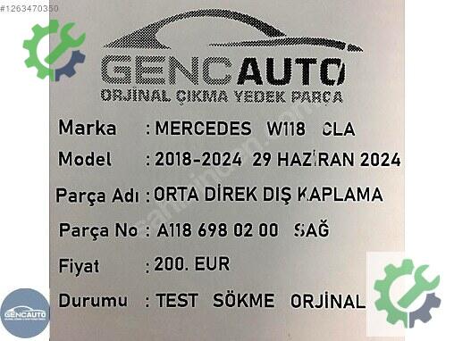 Mercedes-Benz CLA Bakalit W118CLA çıkma parça