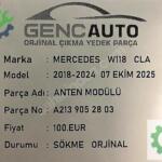 MERCEDES W118 CLA ANTEN MODÜLÜ SÖKME ORJİNAL A2139052803