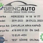 MERCEDES W118 CLA ÇAMURLUK ARKA BAKALİT SÖKME ORJ A1188900100