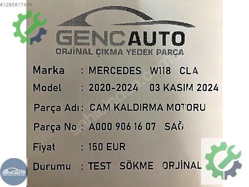 Mercedes-Benz CLA Cam Kaldırma Motoru A0009061607 çıkma parça
