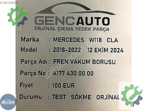 Mercedes-Benz CLA Fren Borusu A1774300000 çıkma parça
