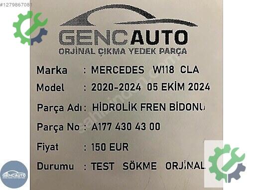 Mercedes-Benz CLA Fren Hortumları A1774304300 çıkma parça