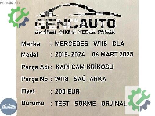 Mercedes-Benz CLA Sağ Arka Cam Krikosu çıkma parça