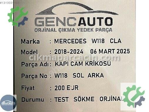 Mercedes-Benz CLA Sol Arka Cam Krikosu çıkma parça