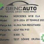 MERCEDES W118 CLA KLİMA FAN RESİZTANSI SÖKME ORJ A2479061901