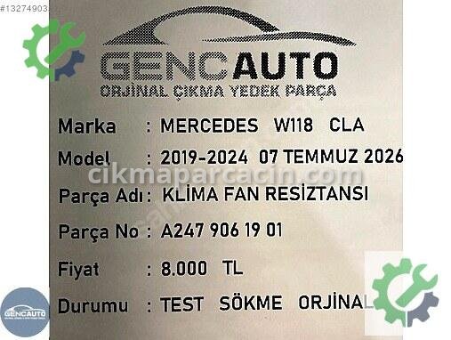 Mercedes-Benz CLA Kalorifer Rezistansı A2479061901 çıkma parça