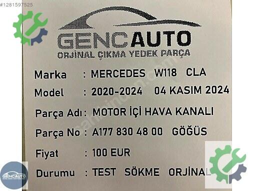 Mercedes-Benz CLA Havalandırma Izgarası A1778304800 çıkma parça