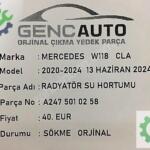 MERCEDES W118 CLA RADYATÖR SU HORTUMU SÖKME ORJ A2475010258