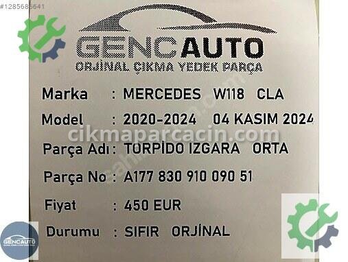 Mercedes-Benz CLA Panjur A17783091009051 çıkma parça