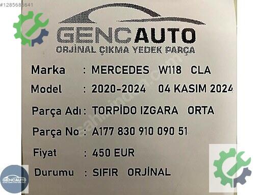Mercedes-Benz CLA Panjur A17783091009051 çıkma parça
