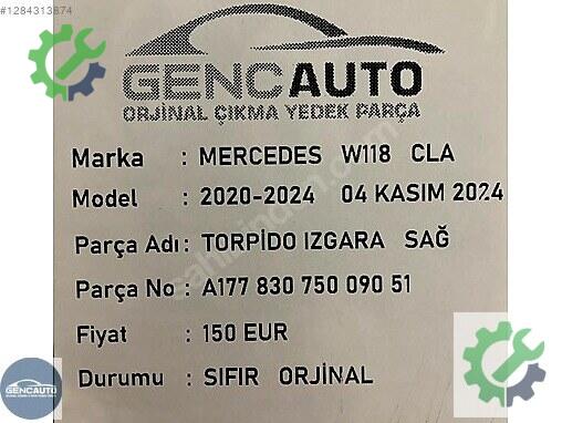 Mercedes-Benz CLA Panjur A17783075009051 çıkma parça