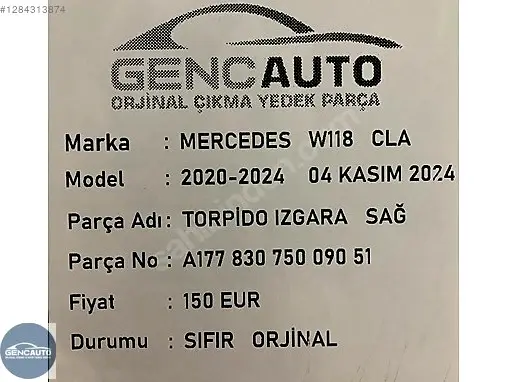 Mercedes-Benz CLA Panjur A17783075009051 çıkma parça