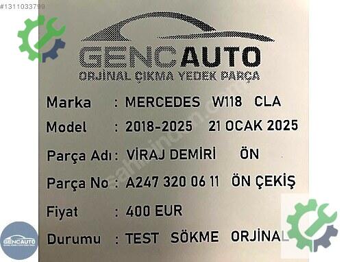 Mercedes-Benz CLA Direksiyon Mili A2473200611 çıkma parça