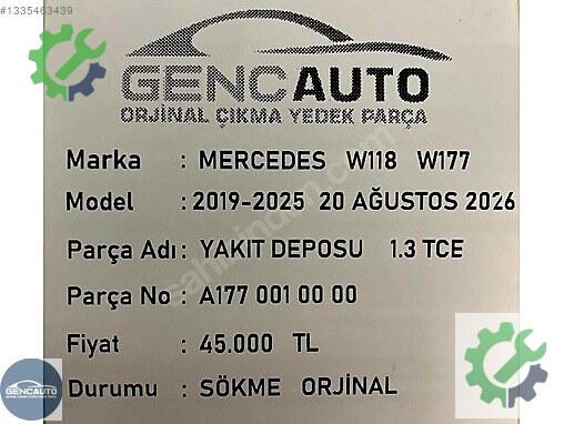 Mercedes-Benz CLA Yakıt Deposu A1770010000 çıkma parça