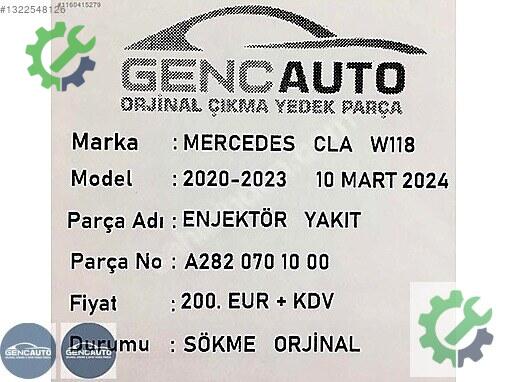 Mercedes-Benz CLA Enjektör A2820701000 çıkma parça