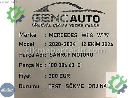 Mercedes-Benz CLA Komple Sunroof 10030663C çıkma parça