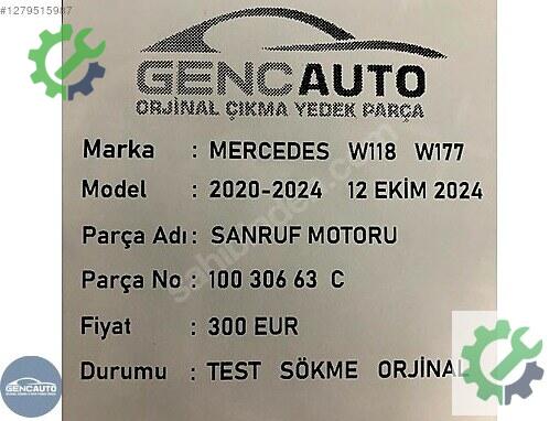 Mercedes-Benz CLA Komple Sunroof 10030663C çıkma parça