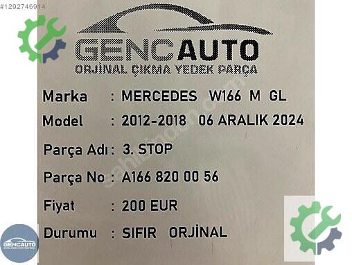 Mercedes-Benz GL Stop A1668200056 çıkma parça
