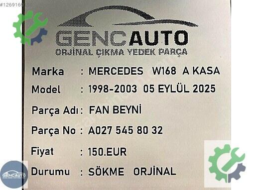 Mercedes-Benz A Fan Beyni A0275458032 çıkma parça
