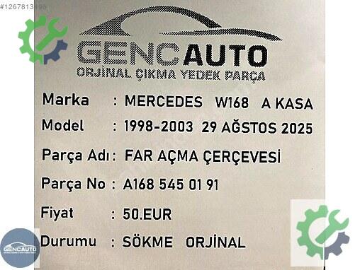 Mercedes-Benz A Far A1685450191 çıkma parça