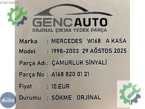 Mercedes-Benz A Çamurluk A1688200121 çıkma parça
